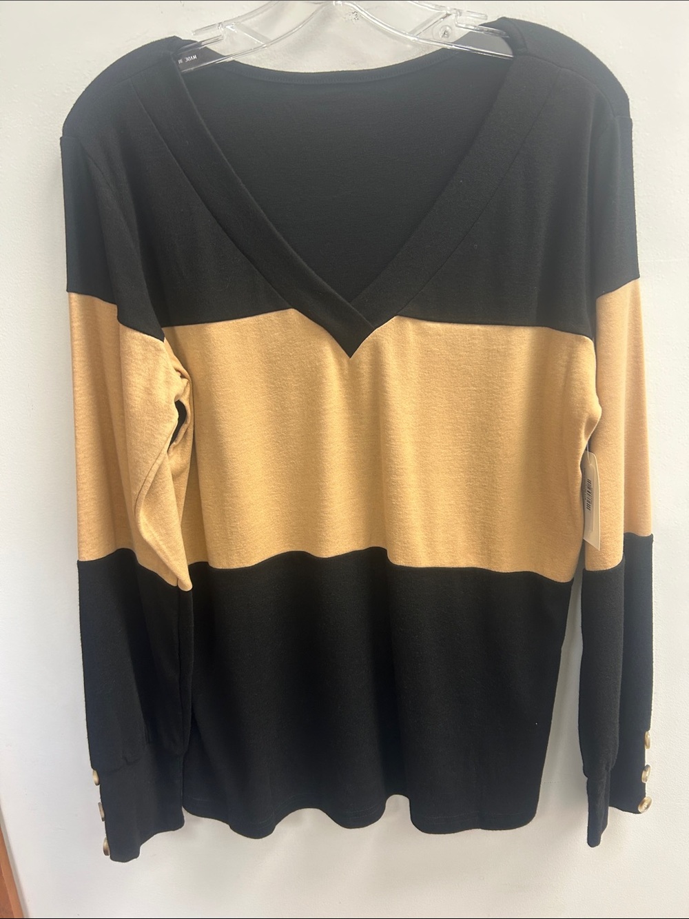 Men's Black and Tan V-Neck Stripe Sweater